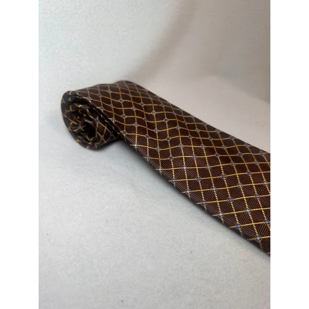 Countess Mara Mens Brown Gold‎ Silk Geometric Lattice Rope Print Necktie